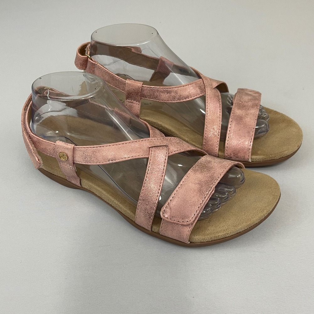 Spenco Grace Womens 9B Pink Metallic Strappy Sandals‎ Comfort Adjustable Strappy